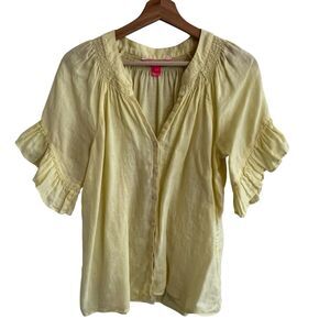 Lilly Pulitzer Womens Linen Peasant Top Size S Resort Preppy Beach Country Club